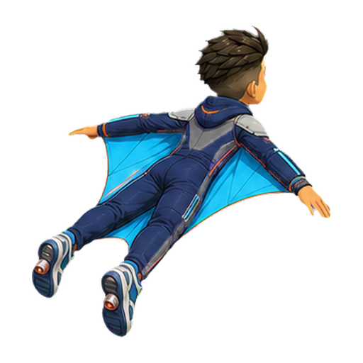 Hugo in the Night Comet wingsuit banking right from a rear angle
