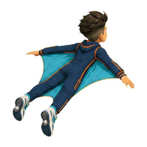 Hugo in the Skyline wingsuit banking right from a rear angle