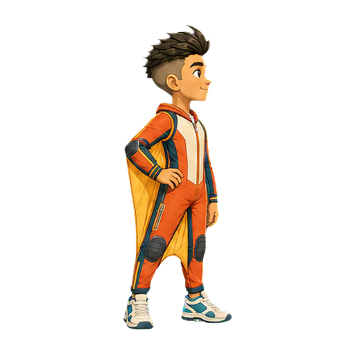 Hugo in the Sunrise wingsuit in a ready side-profile pose