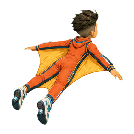 Hugo in the Sunrise wingsuit banking right from a rear angle