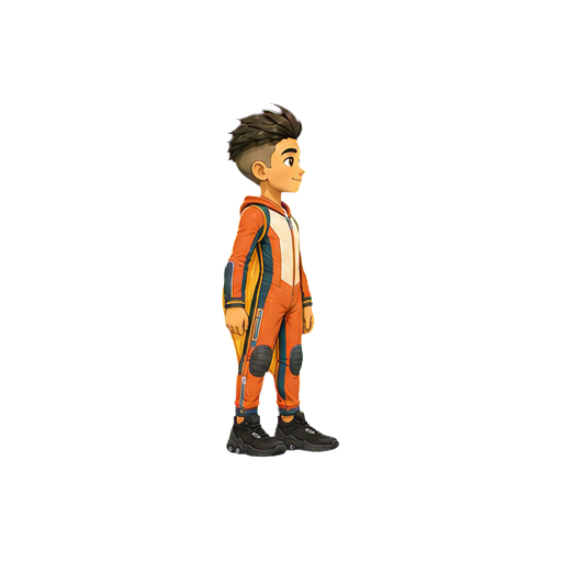 Hugo standing in a neutral side pose wearing black basketball shoes
