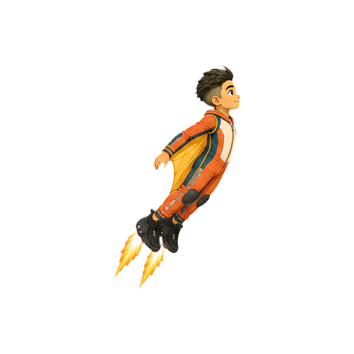 Hugo using the twin heel jets in side profile