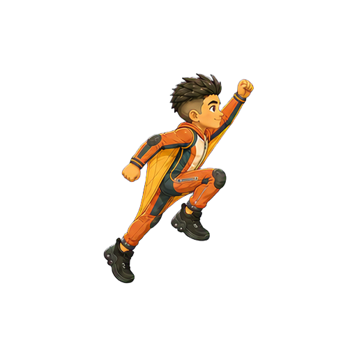 Hugo driving upward in a screen-right wall-run stride