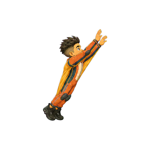 Hugo reaching upward toward an implied ledge in side profile