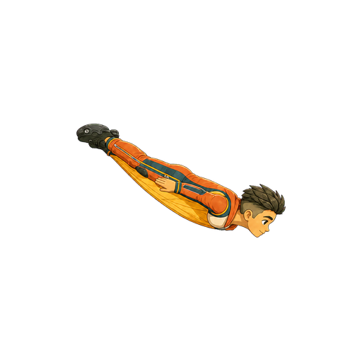 Hugo gliding downward at a shallow angle between level glide and steep dive