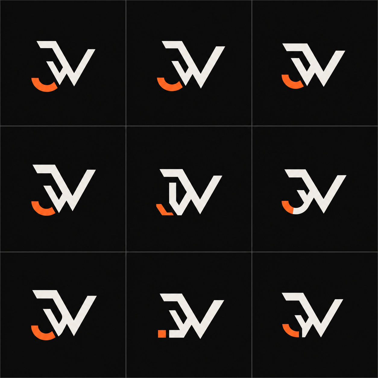 A three by three grid of nine focused variations of original logo option 02.
